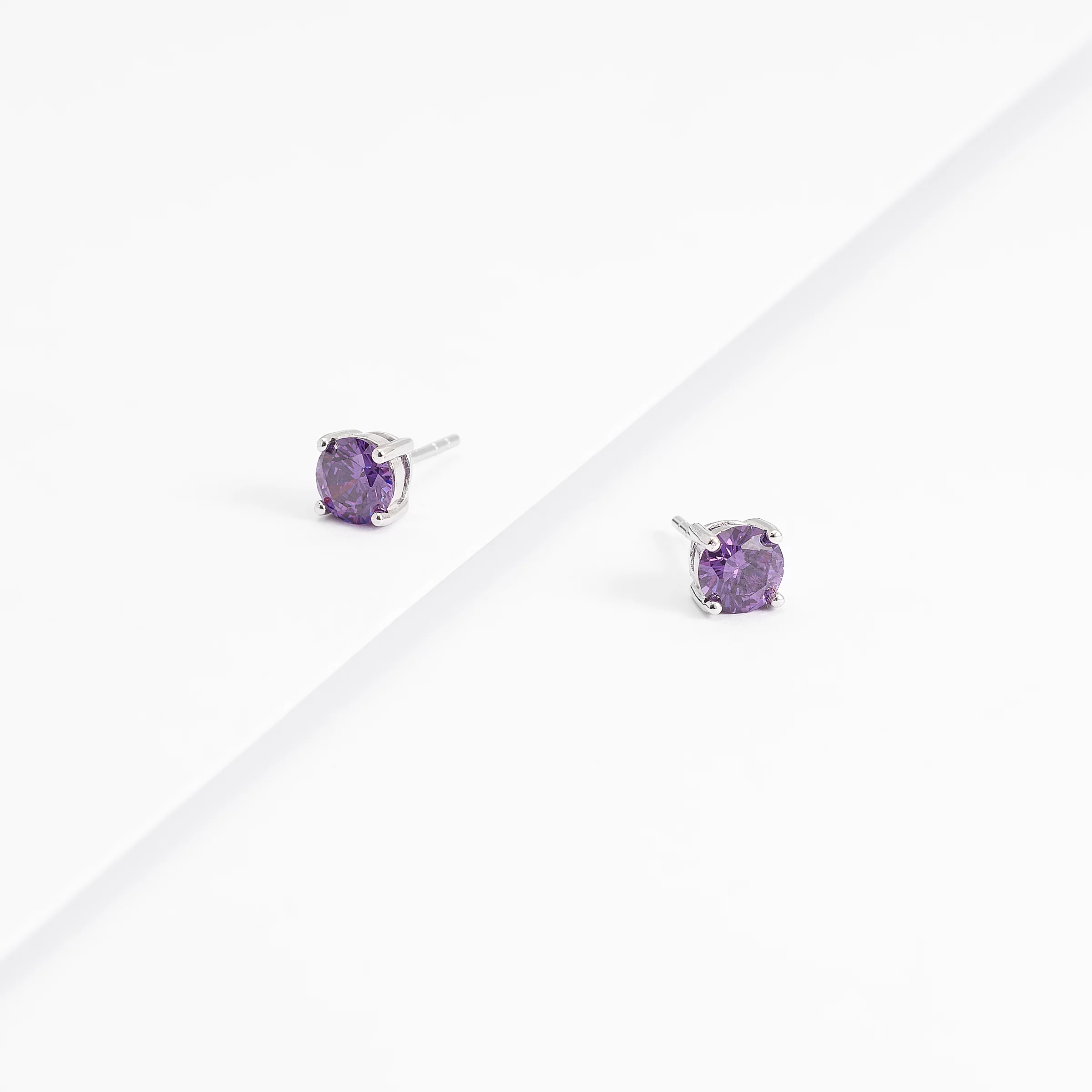 Sterling Silver Purple Zirconia Round Stud Earrings 6mm
