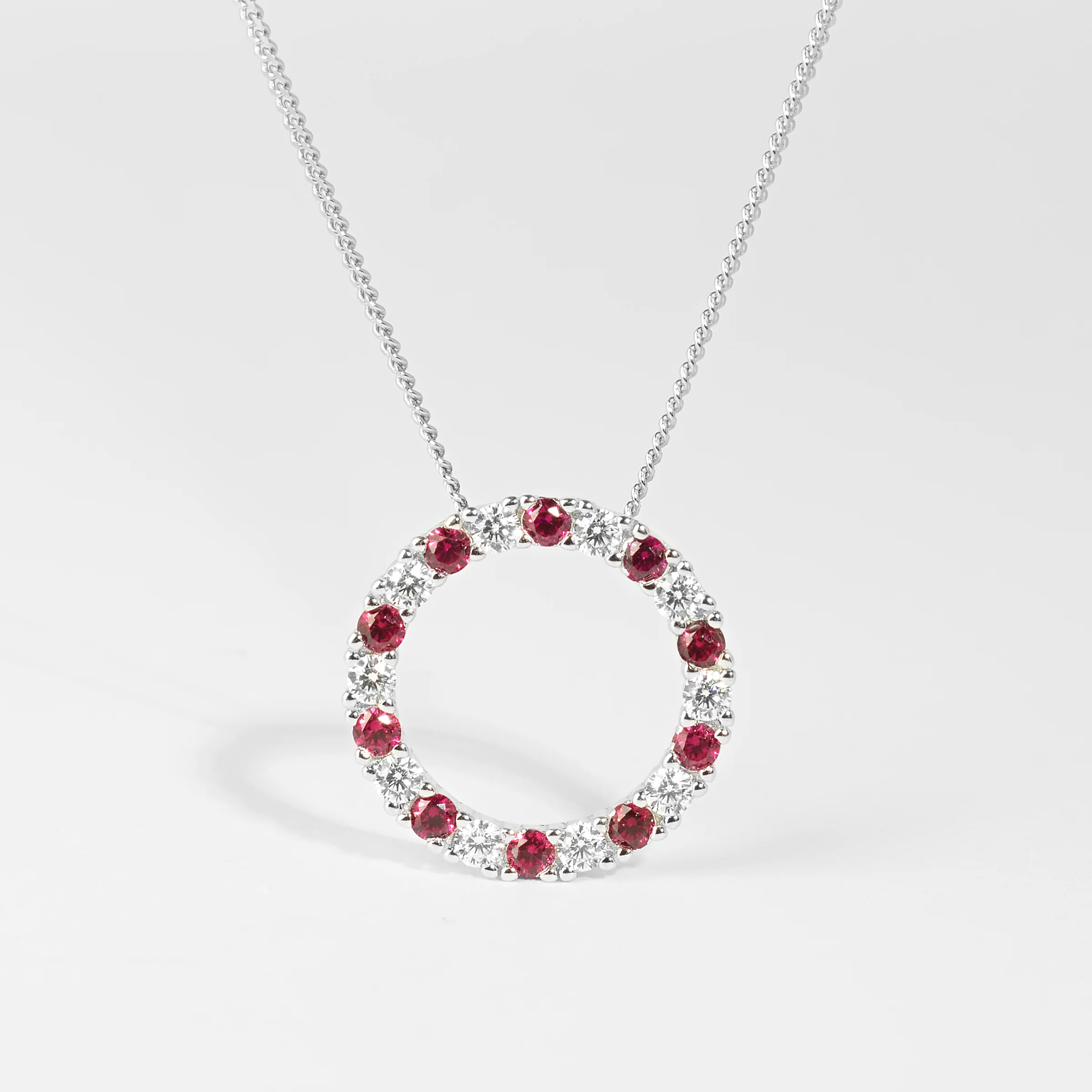 Sterling Silver Red And White Zirconia Circle Pendant