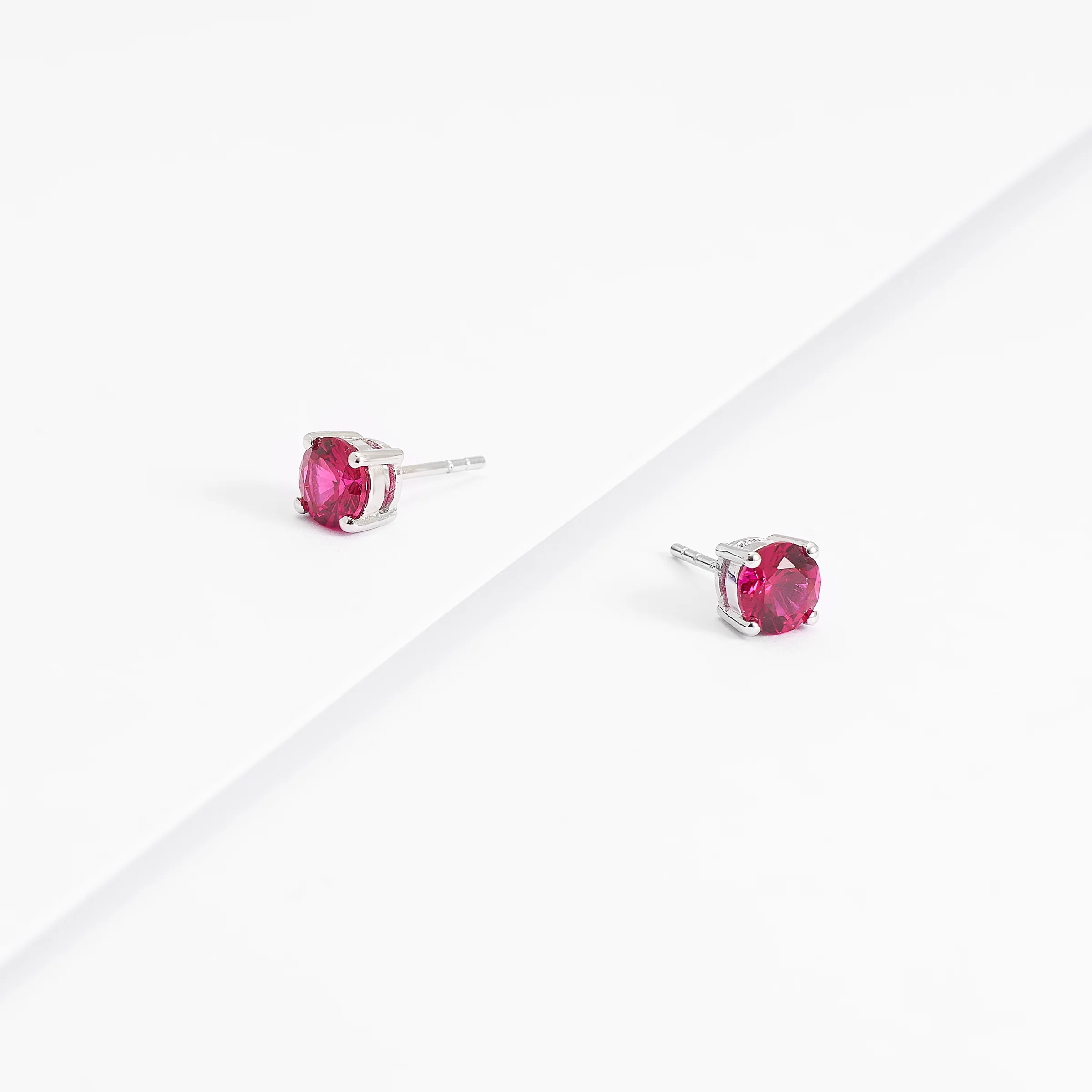 Sterling Silver Red Zirconia Round Stud Earrings 6mm