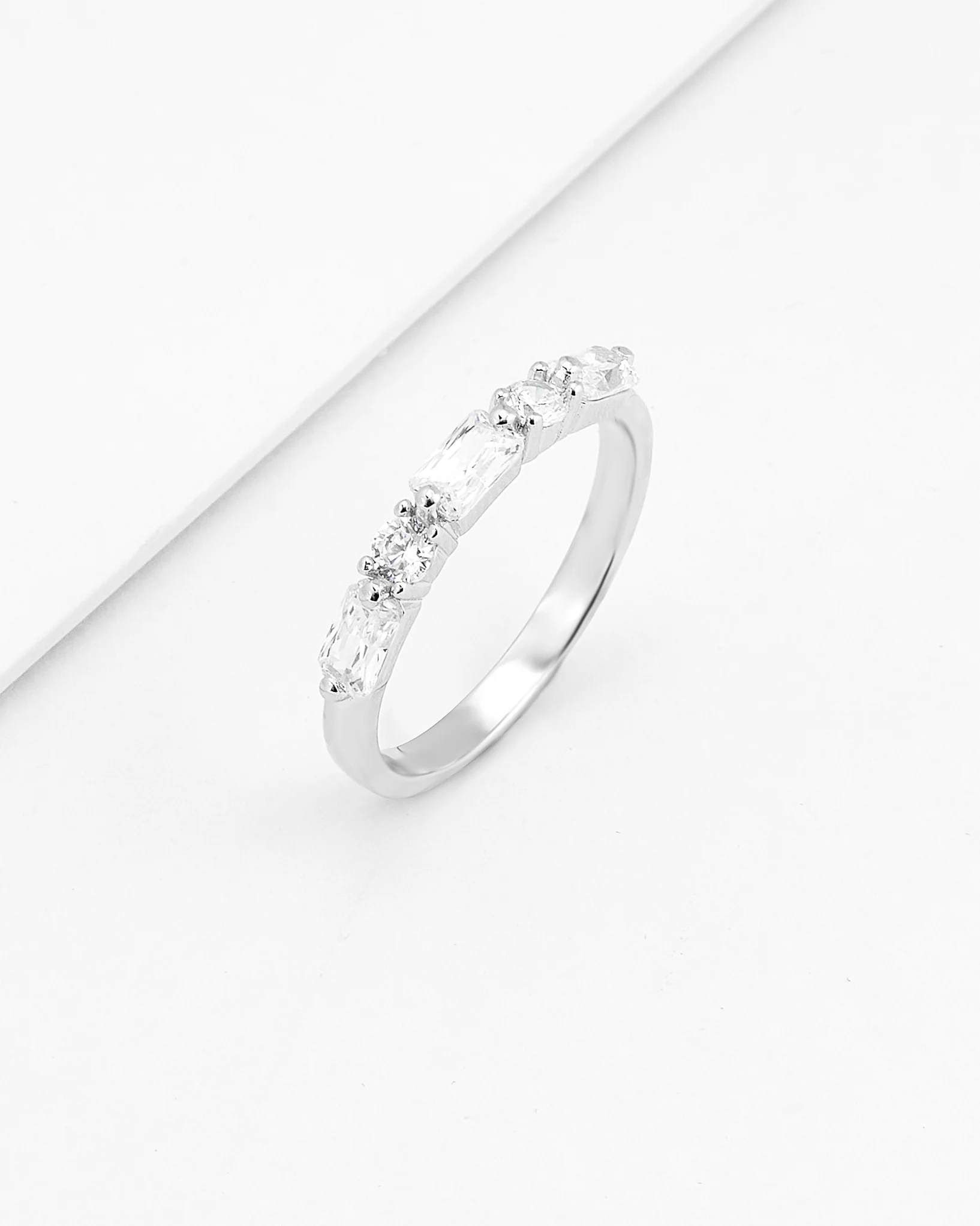 Sterling Silver Round And Baguette Zirconia Ring - Image 3