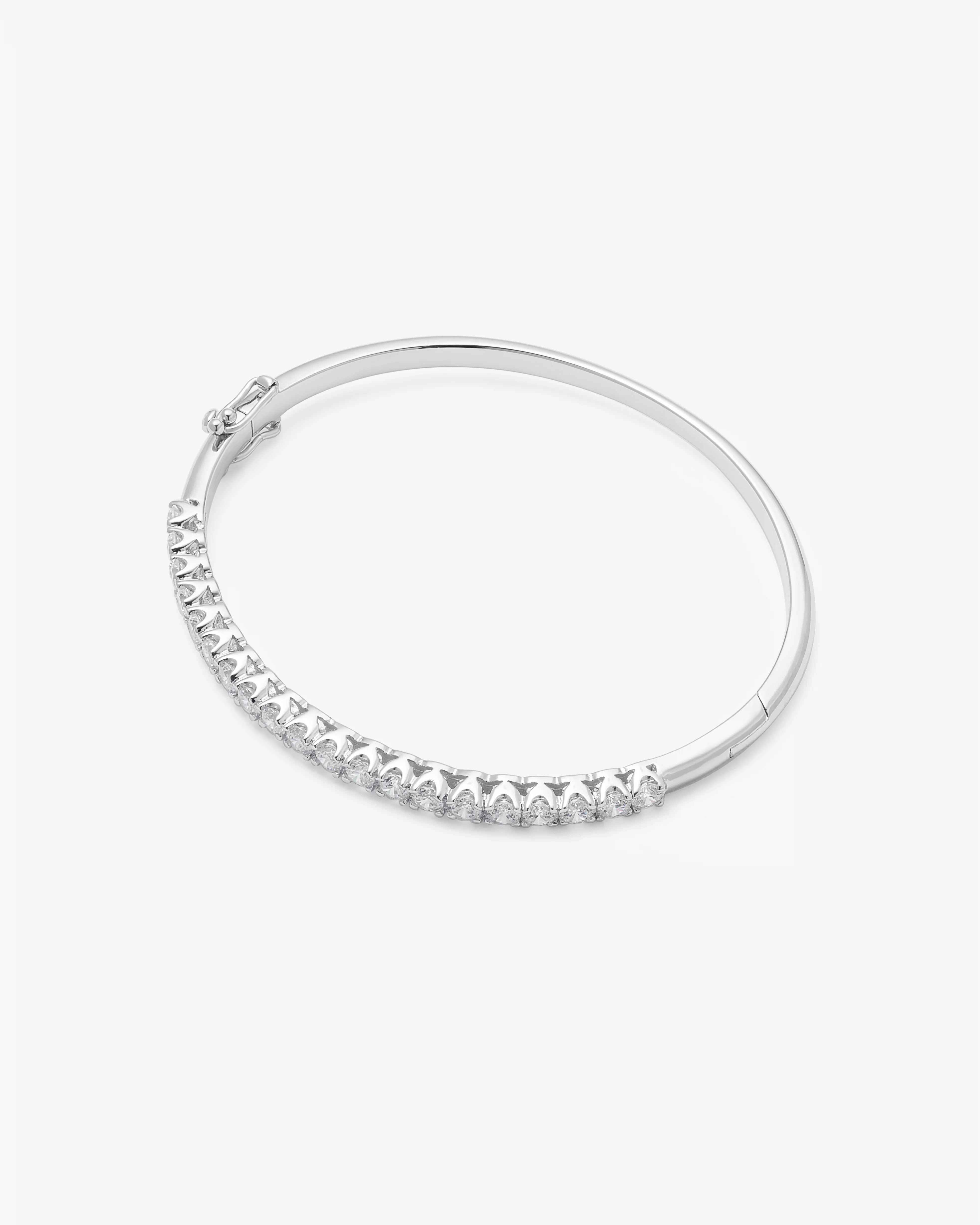Silver Zirconia Claw Set Hinged Bangle - Image 3