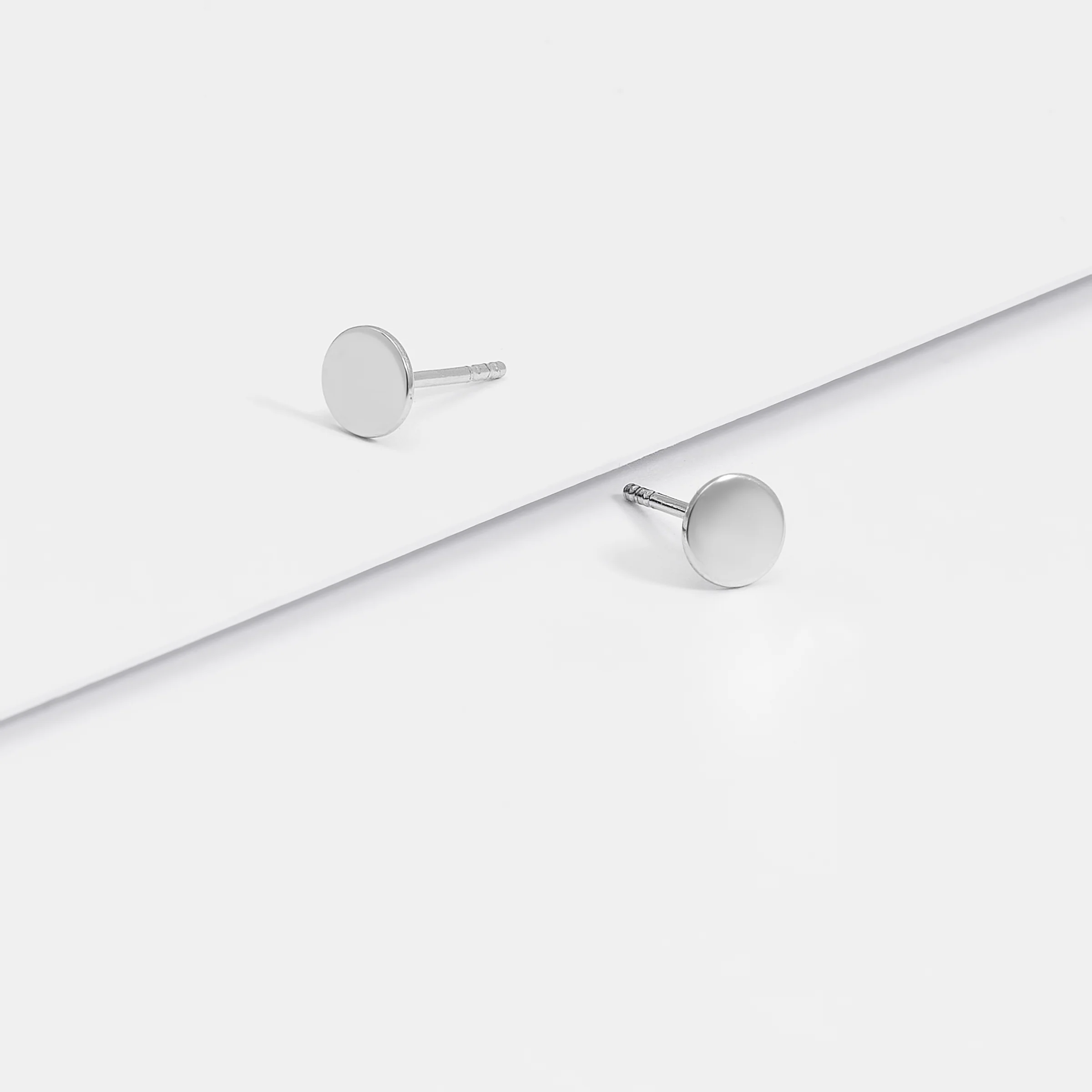 Sterling Silver Round Disc Stud Earrings 6mm