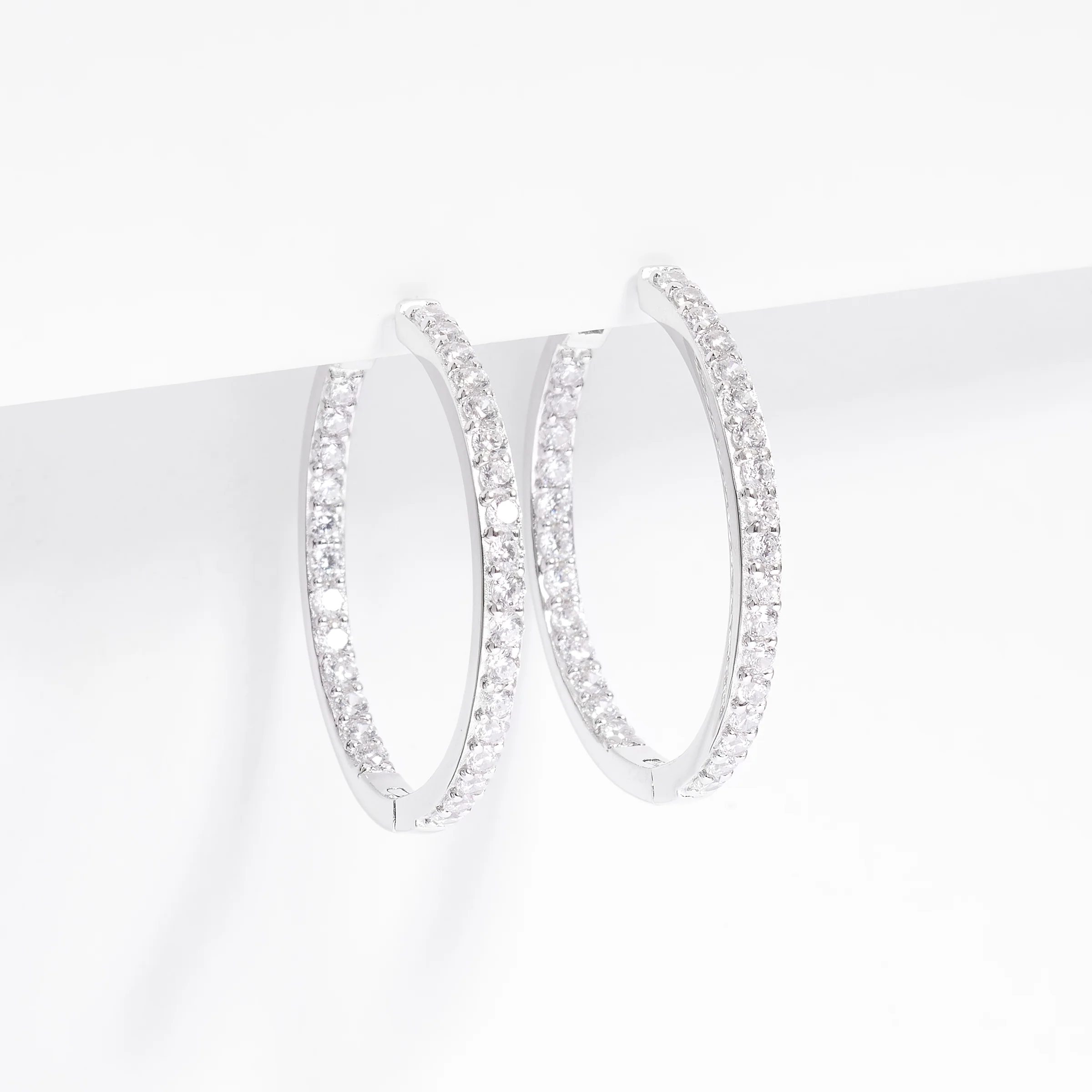 Sterling Silver Round Inside Out Zirconia Hoop Earrings 30mm - Image 2