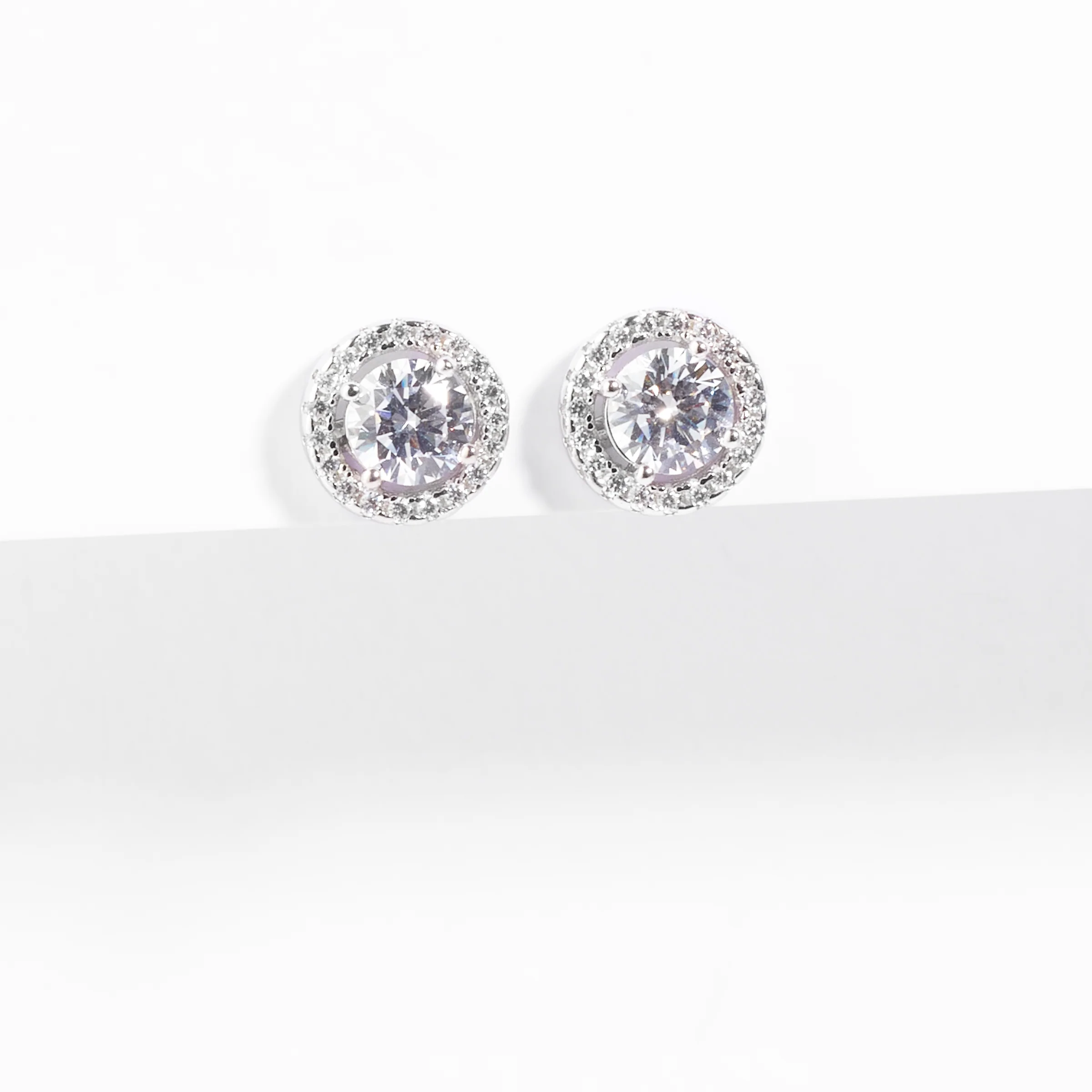 Sterling Silver Solitaire Zirconia Halo Stud Earrings