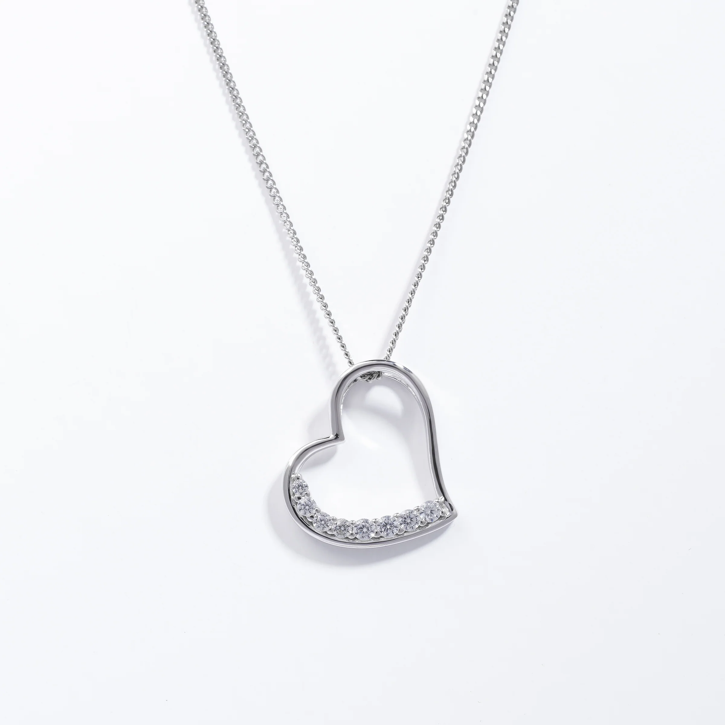 Sterling Silver Zirconia Angled Heart Pendant