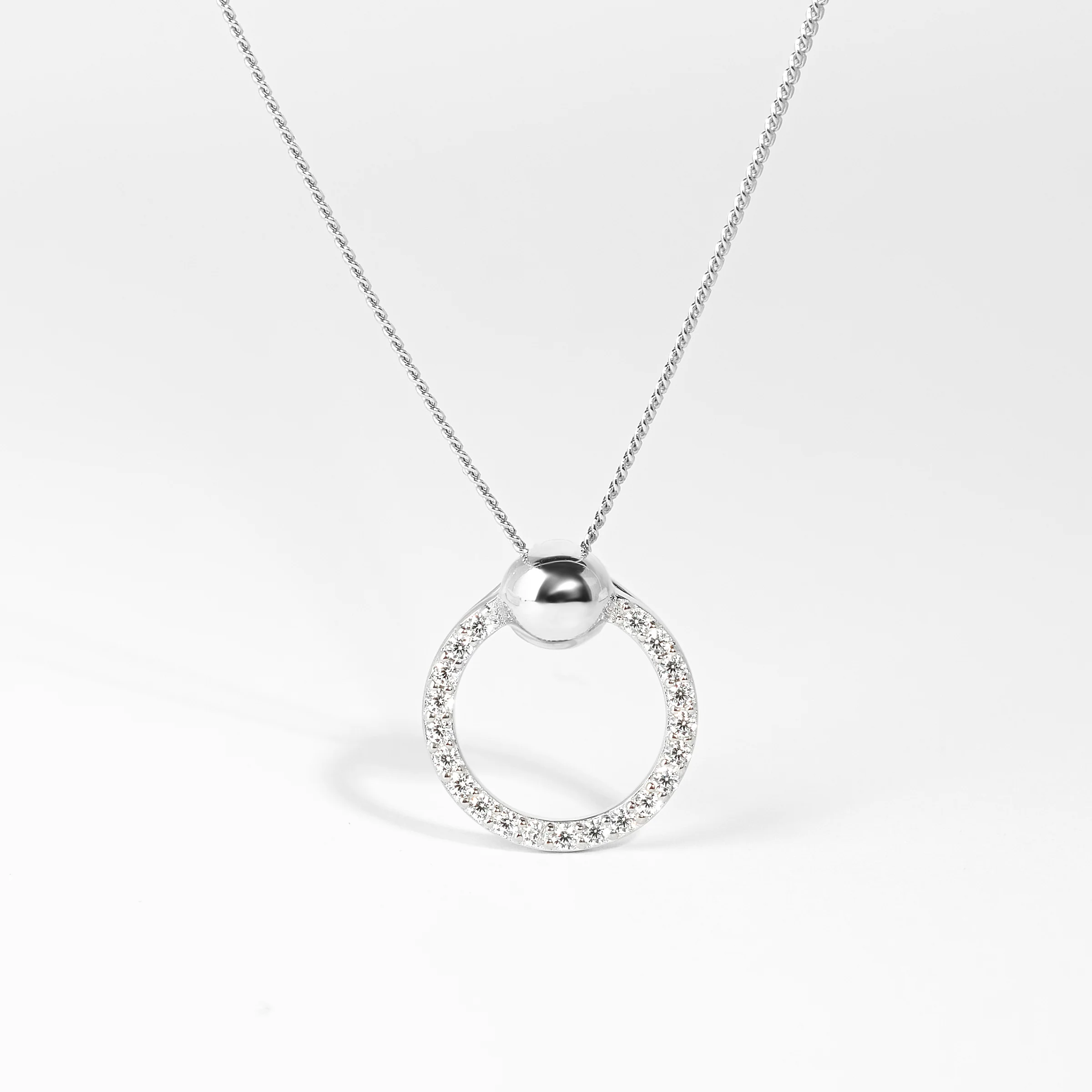 Sterling Silver Zirconia Circle Slider Pendant 13mm