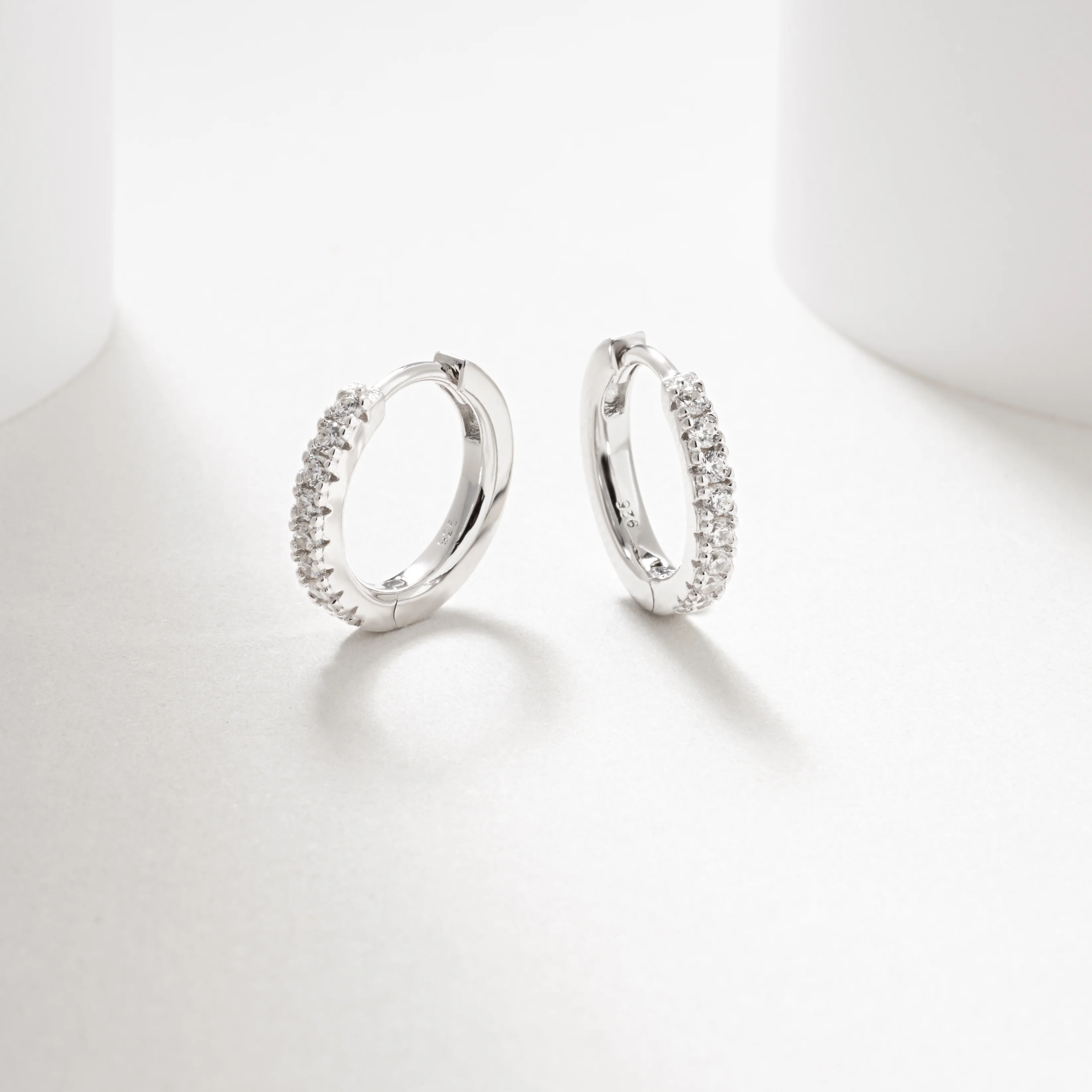 Sterling Silver Zirconia Claw Set Huggie Earrings 14mm - Image 2