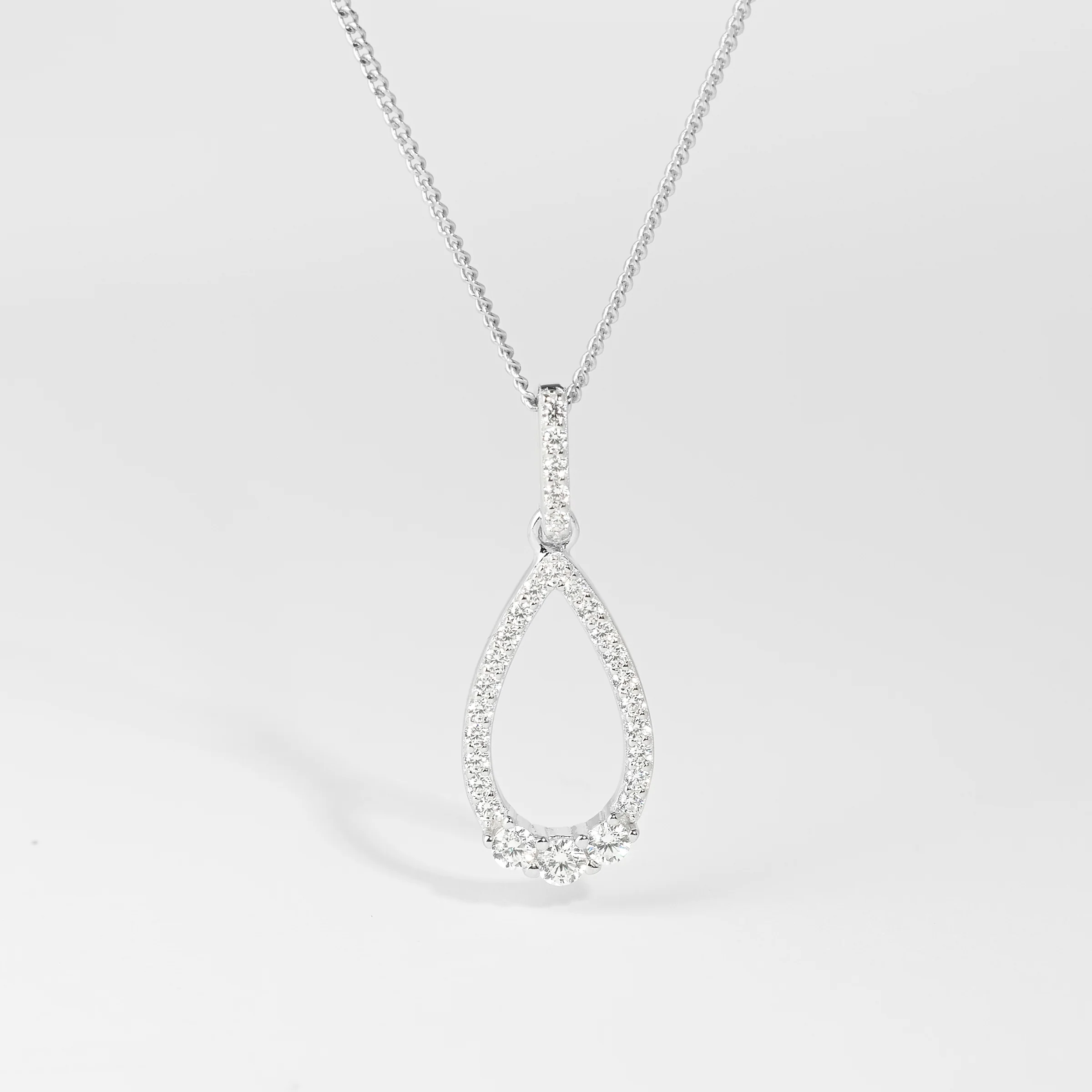 Sterling Silver Zirconia Claw Set Open Teardrop Pendant