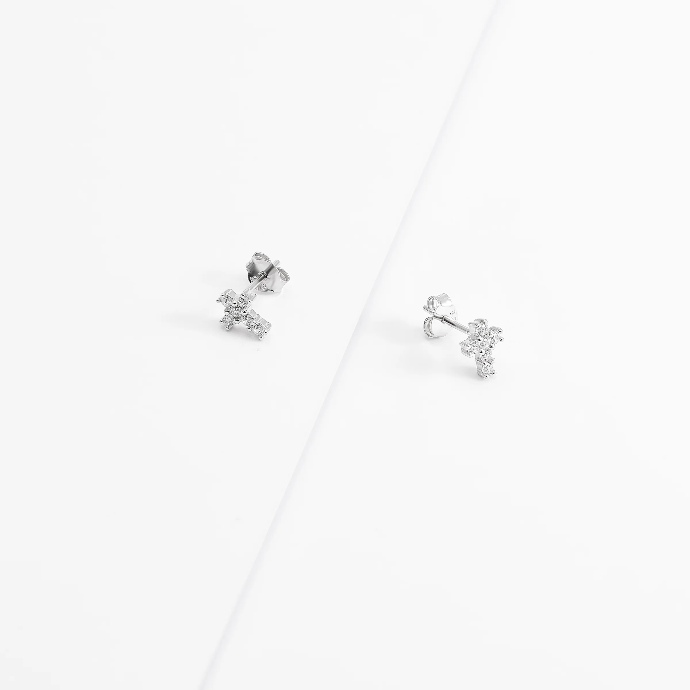 Sterling Silver Zirconia Cross Stud Earrings