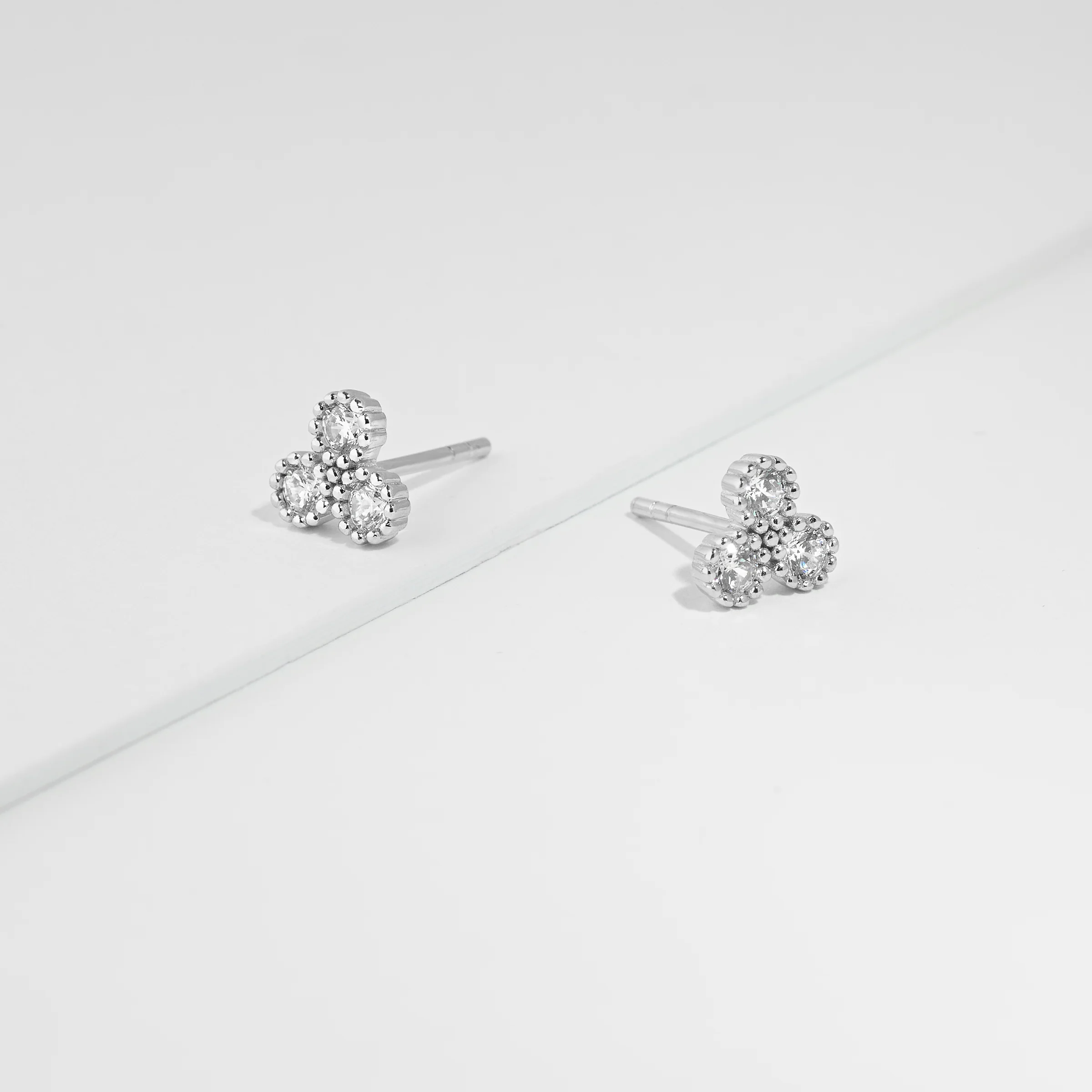 Sterling Silver Zirconia Crown Set Cluster Stud Earrings