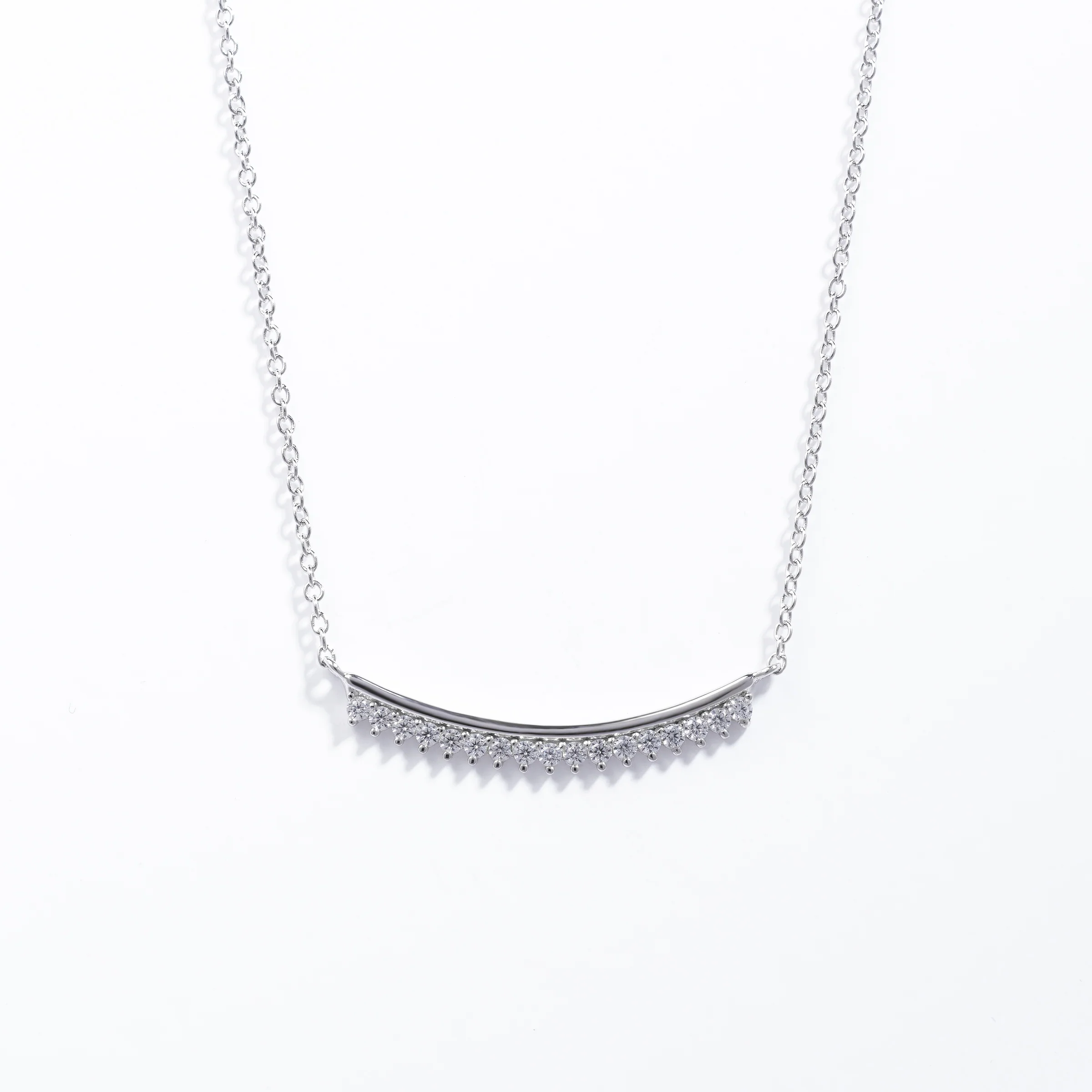 Sterling Silver Zirconia Curved Bar Necklace