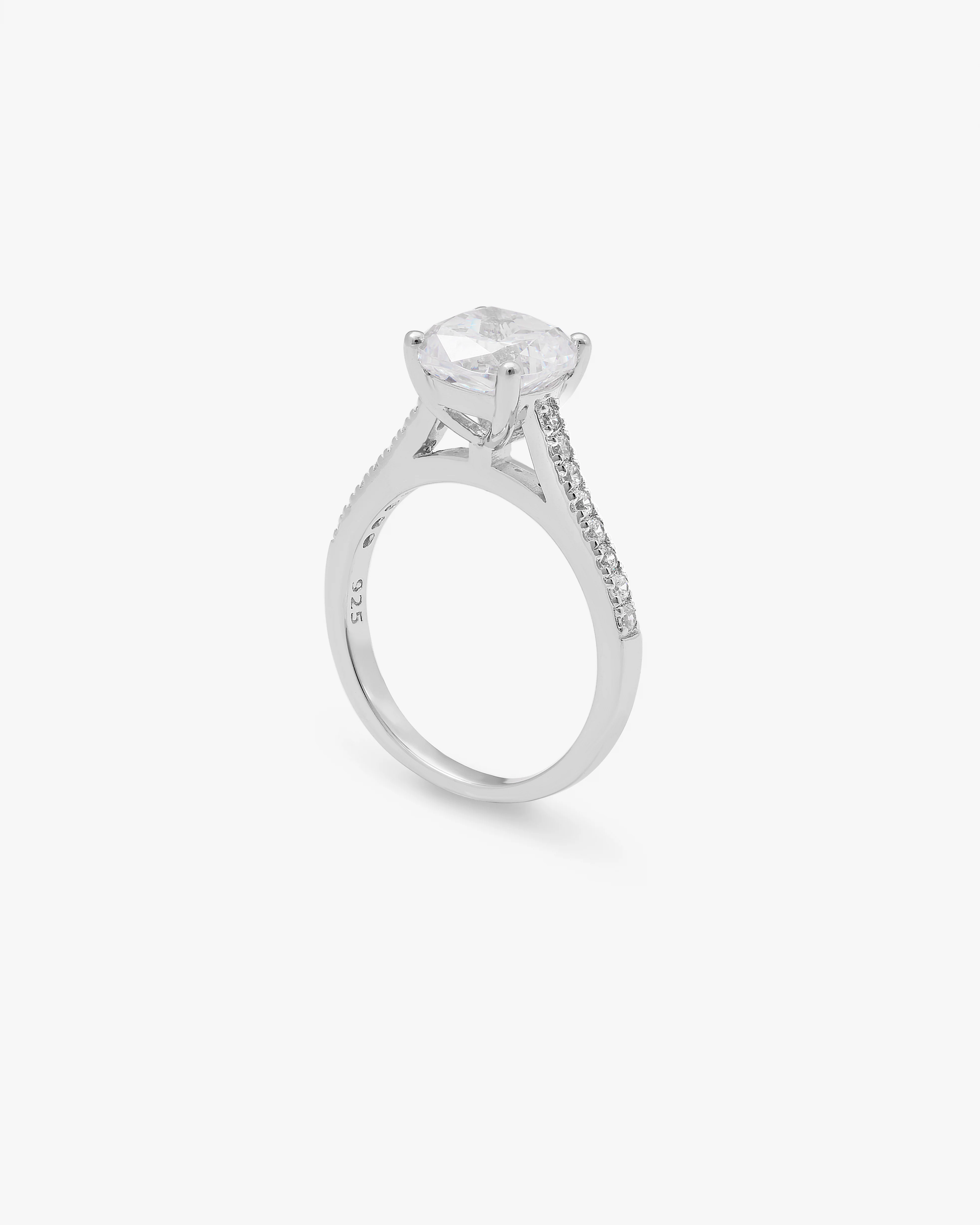 Sterling Silver Zirconia Cushion Solitaire And Shoulders Ring - Image 3