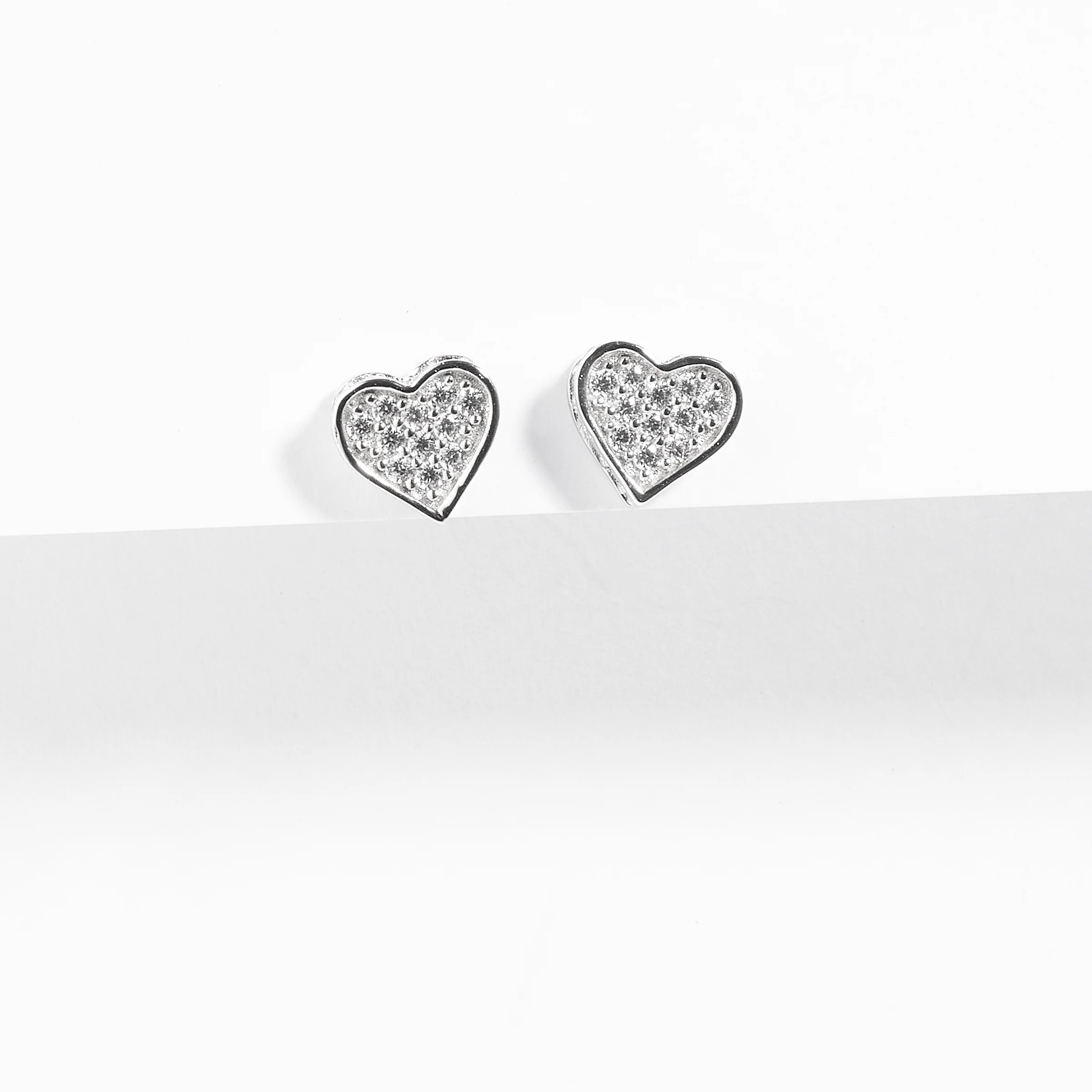 Sterling Silver Zirconia Pave Heart Stud Earrings