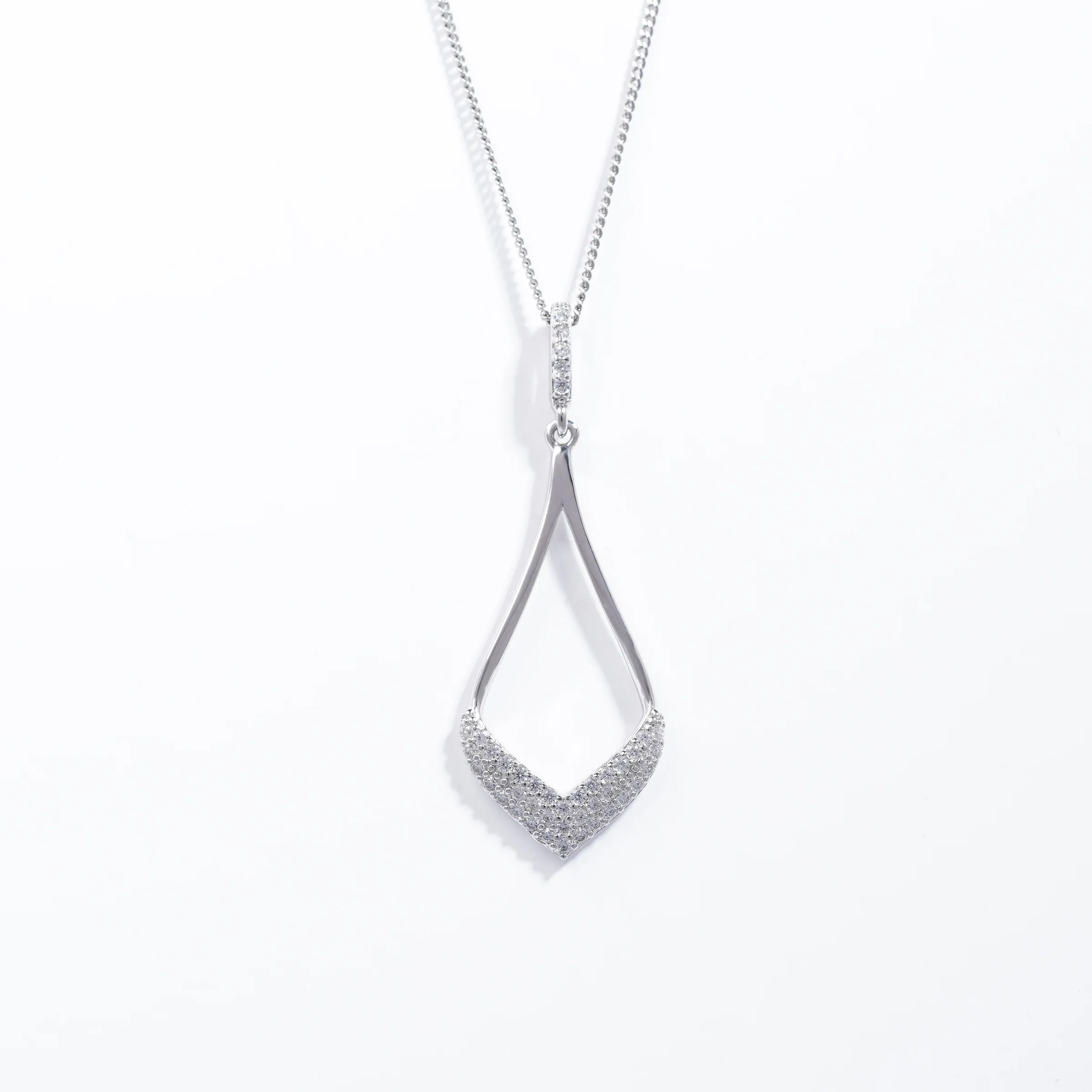 Sterling Silver Zirconia Pave Open Teardrop Pendant