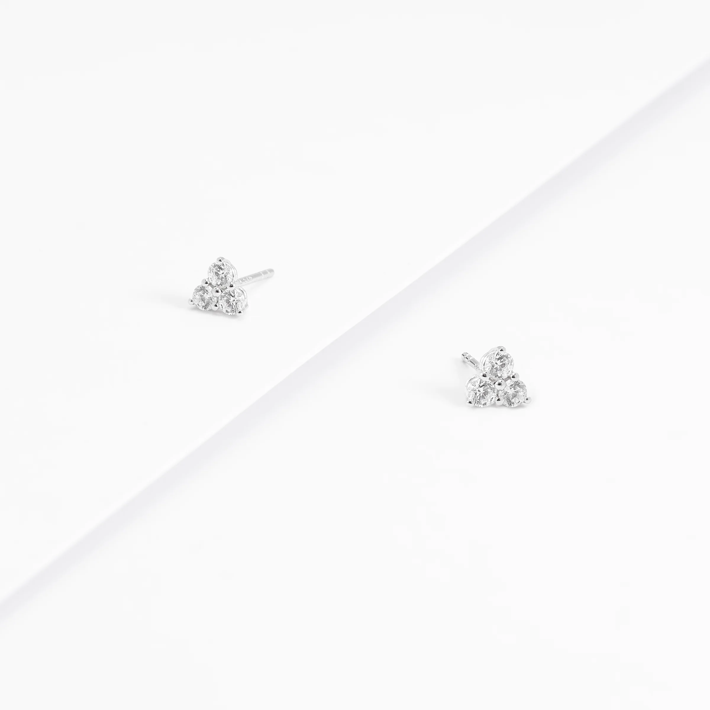 Sterling Silver Zirconia Triangle Stud Earrings 3x2.9mm