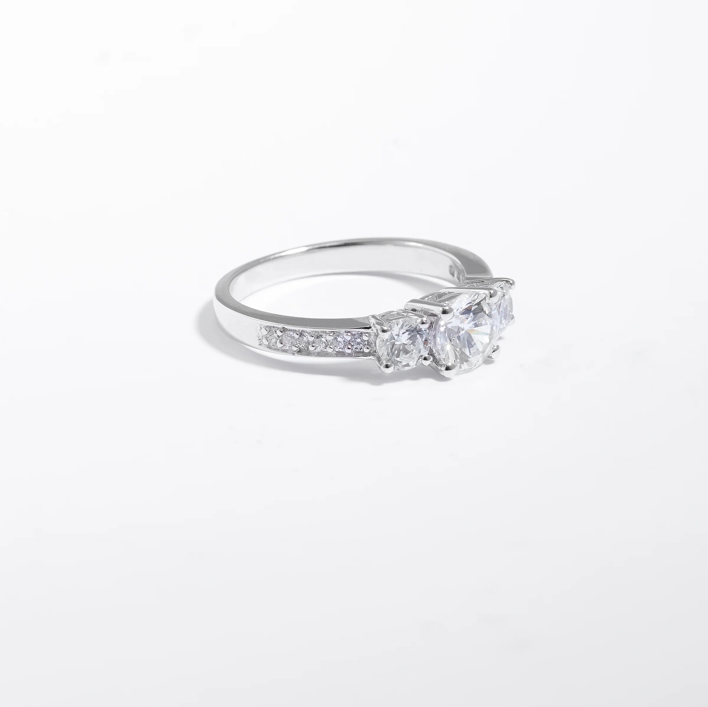 Sterling Silver Zirconia Trilogy And Shoulders Ring