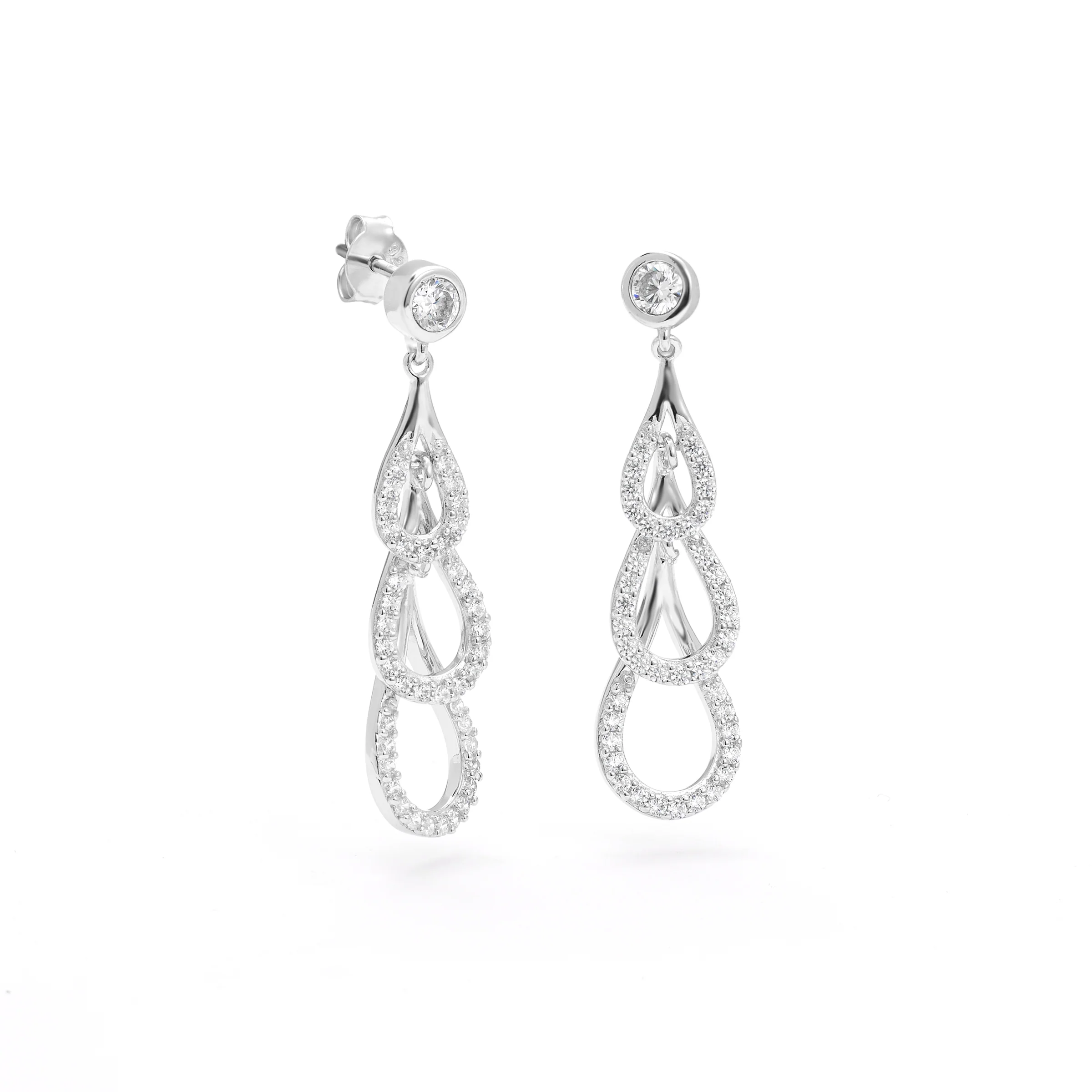 Sterling Silver Zirconia Triple Teardrop Stud Earrings