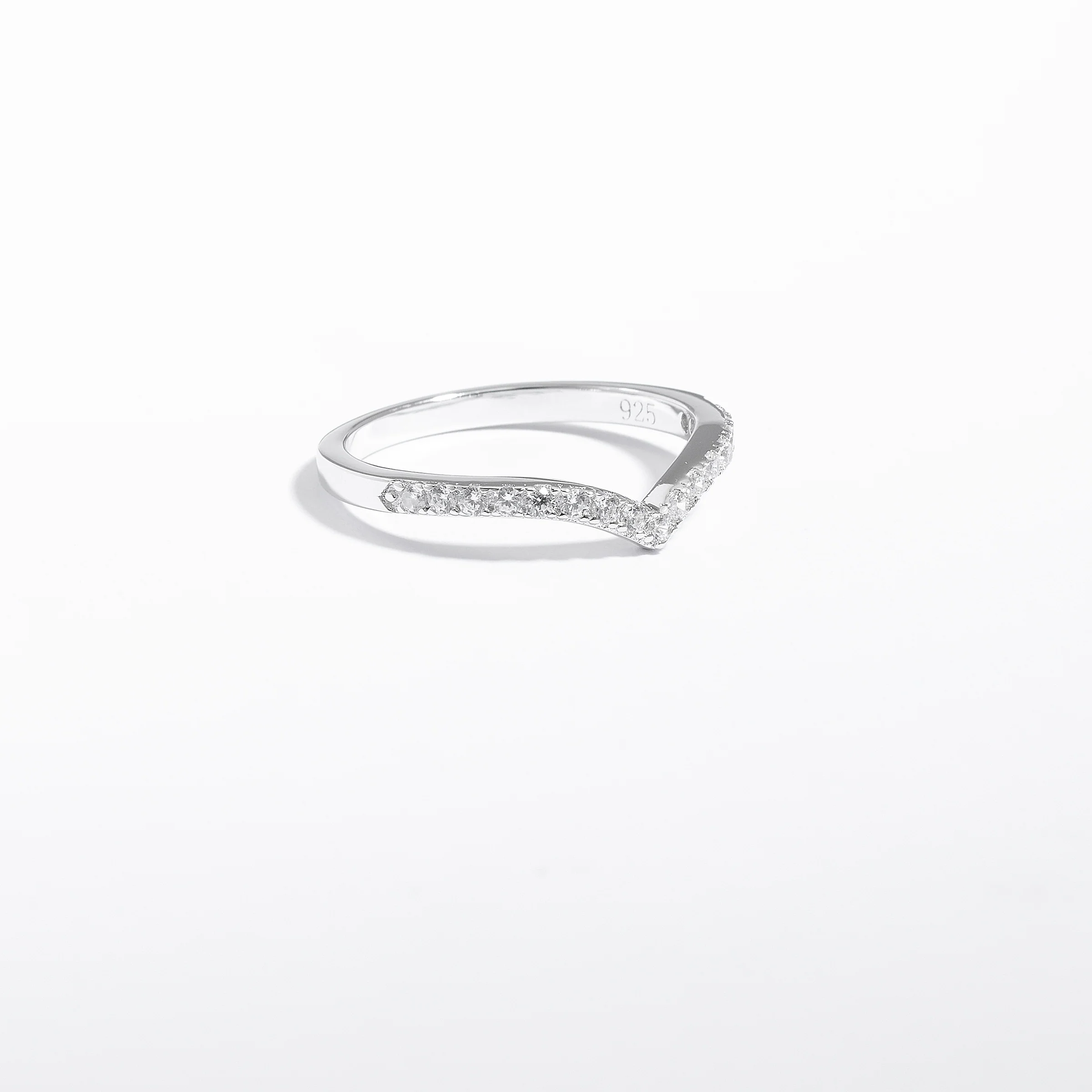 Sterling Silver Zirconia V Contour Band Ring